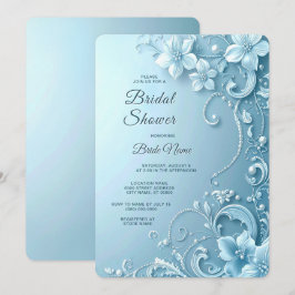 Convite Chuva de Noiva Floral Decorativa Azul