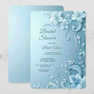 Convite Chuva de Noiva Floral Decorativa Azul