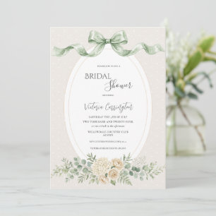 Convite Chuva de Noiva Floral Elegante em Verde Sage Vinta