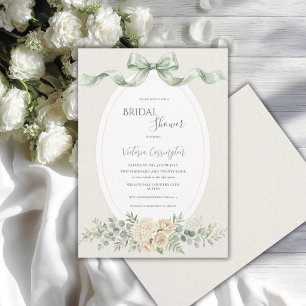 Convite Chuva de Noiva Floral Elegante em Verde Sage Vinta