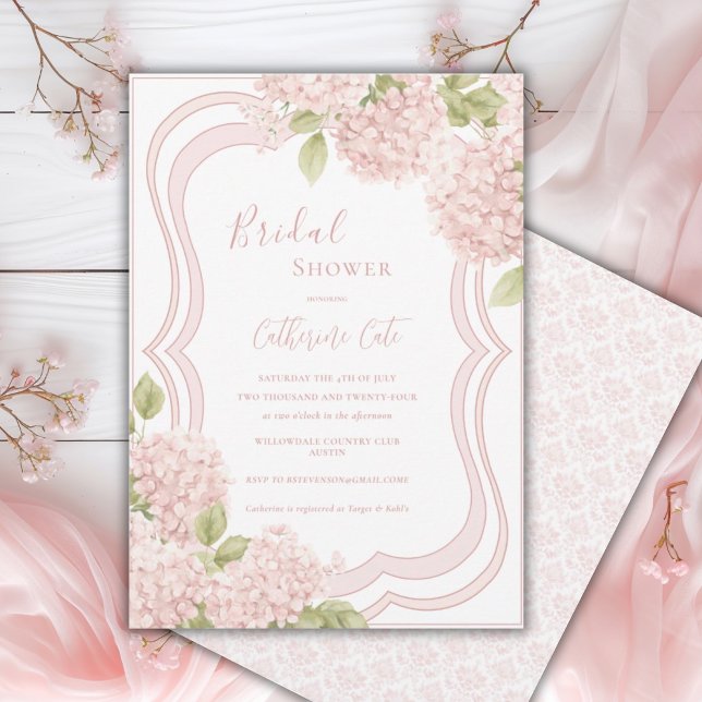 Convite Chuva de Noiva Floral Elegante Rosa Hydrangea (Criador carregado)