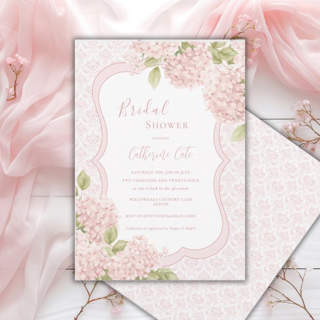 Convite Chuva de Noiva Floral Elegante Rosa Hydrangea (Criador carregado)
