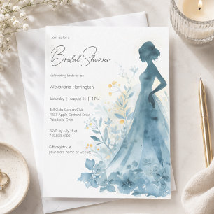 Convite Chuva de Noiva Floral Elegante Silhueta Noiva