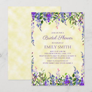 Convite Chuva de Noiva Floral em Aquarela Amarelo Roxo