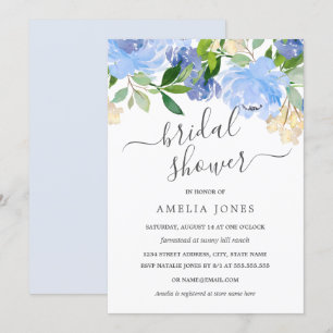 Convite Chuva de Noiva Floral em Aquarela Azul Marinho
