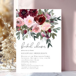 Convite Chuva de Noiva Floral em Aquarela Bege e Borgonha