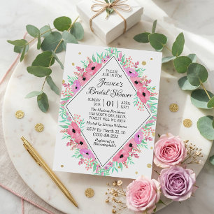 Convite Chuva de Noiva Floral em Aquarela Elegante de Prim