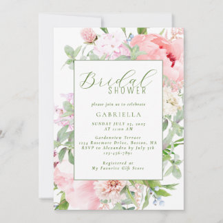Convite Chuva de Noiva Floral em Aquarela Rosa Elegante
