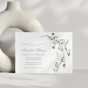 Convite Chuva de Noiva Floral em Aquarela Roxo Verde