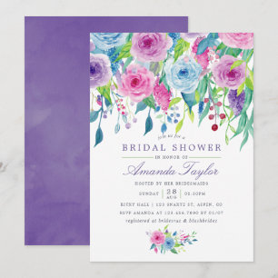 Convite Chuva de Noiva Floral em Aquarela Violeta Ultra