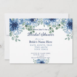 Convite Chuva de Noiva Floral em Azul Poeirento em Aquarel
