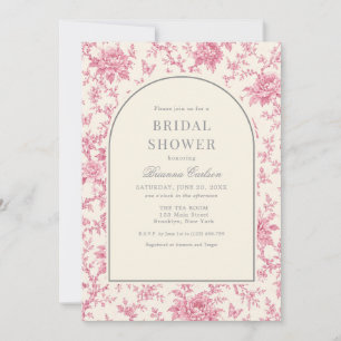 Convite Chuva de Noiva Floral em Chinoiserie Rosa Branco