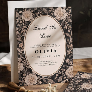 Convite Chuva de Noiva Floral em Renda Preta Elegante