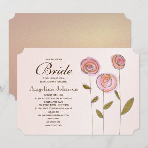 Convite Chuva de Noiva Floral em Rose Gold Moderno e Elega