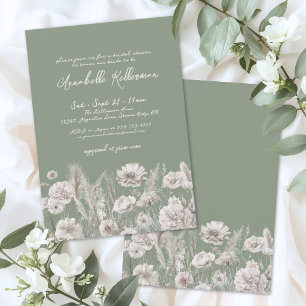 Convite Chuva de Noiva Floral em Verde Salvia Boho