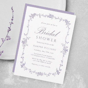 Convite Chuva de Noiva Floral Lavanda Vitoriana Francesa