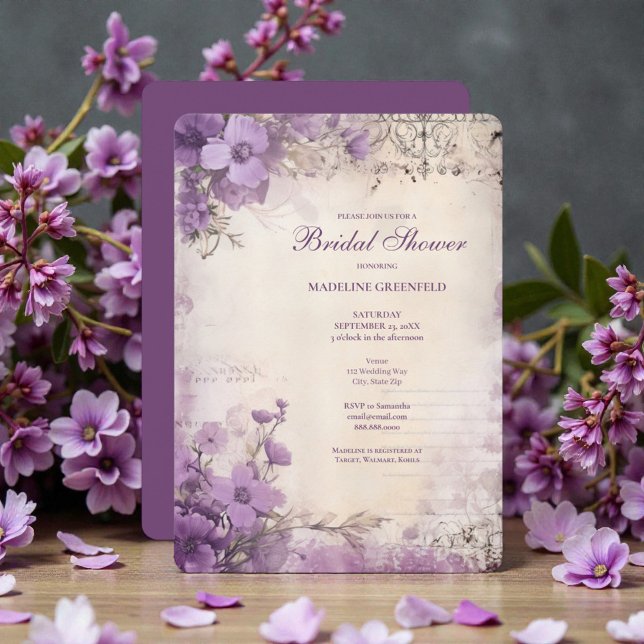 Convite Chuva de Noiva Floral Lilás Roxo Shabby Chic (Criador carregado)