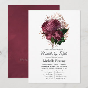 Convite Chuva de Noiva Floral Marsala e Dourado Rosa pelo