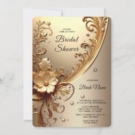 Convite Chuva de Noiva Floral Ornamentada Dourada