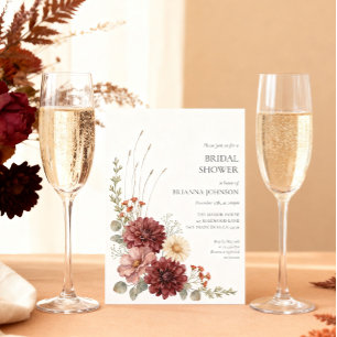 Convite Chuva de Noiva Floral Outonal Burgundy Elegante