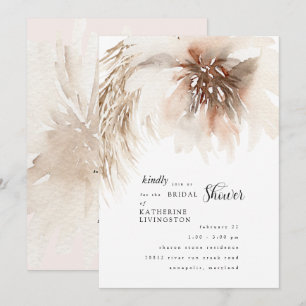 Convite Chuva de Noiva Floral Pampas Neutro de Outono