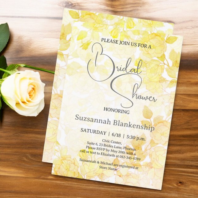 Convite Chuva de Noiva Floral Pastel Sutil  (pastel floral front and back bridal shower invitation)