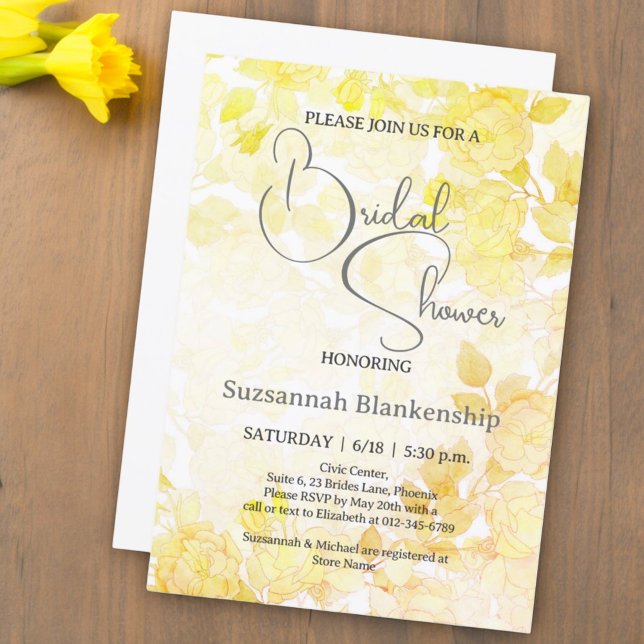 Convite Chuva de Noiva Floral Pastel Sutil  (bridal shower invitation floral front and white back)