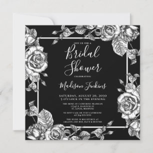 Convite Chuva de Noiva Floral Preta e Branca Elegante