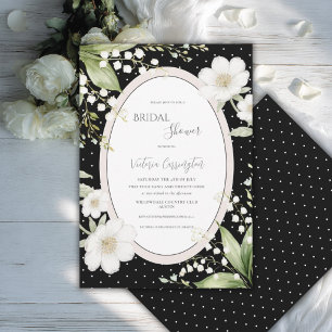 Convite Chuva de Noiva Floral Preta Elegante Vintage