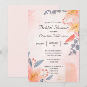 Convite Chuva de Noiva Floral Rosa Azul Coral