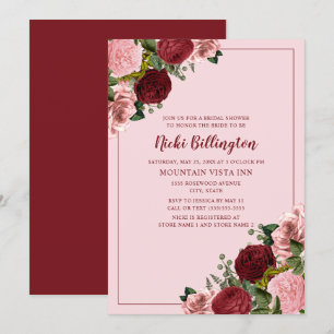 Convite Chuva de Noiva Floral Rosa Bege Borgonha Rústica