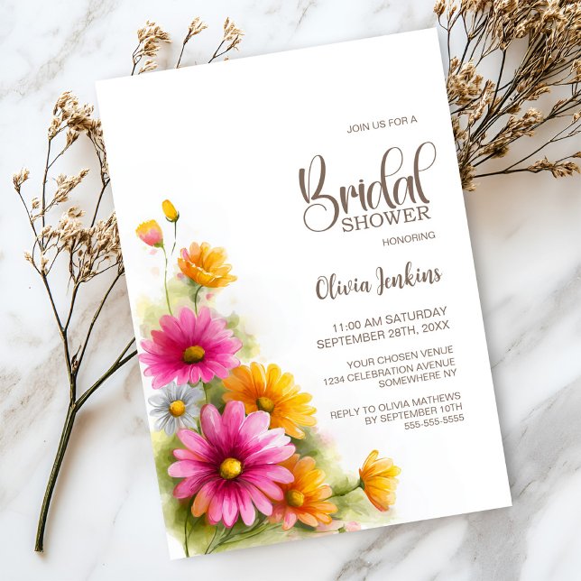 Convite Chuva de Noiva Floral Rosa e Laranja Rústica (Criador carregado)