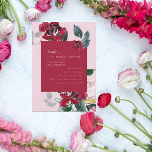 Convite Chuva de Noiva Floral Rosa e Vermelha Elegante