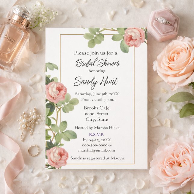 Convite Chuva de Noiva Floral Rosa Elegante (Criador carregado)