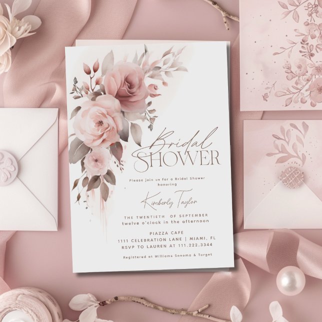 Convite Chuva de Noiva Floral Rosa Elegante Minimalista (Criador carregado)