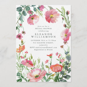 Convite Chuva de Noiva Floral Rosa em Aquarela Elegante