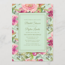 Convite Chuva de Noiva Floral Rosa Neo Verde Menta