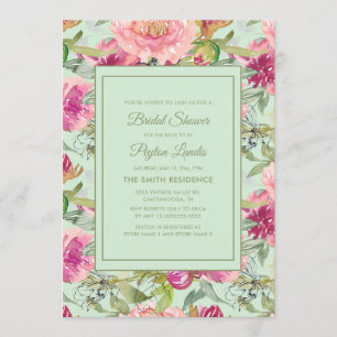 Convite Chuva de Noiva Floral Rosa Neo Verde Menta