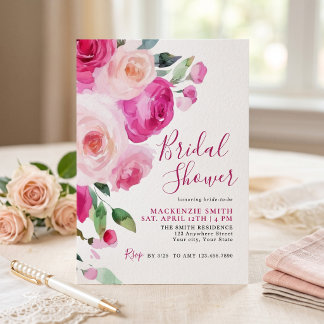 Convite Chuva de Noiva Floral Rosa Quente