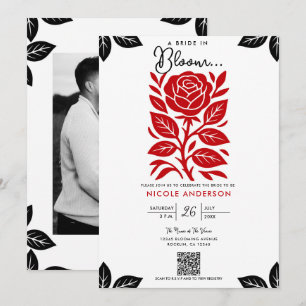 Convite Chuva de Noiva Floral Rosa Vermelha e Preta