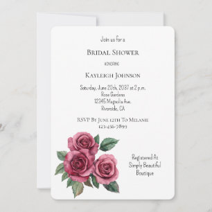 Convite Chuva de Noiva Floral Rosas Rosa Verde Creme Doura