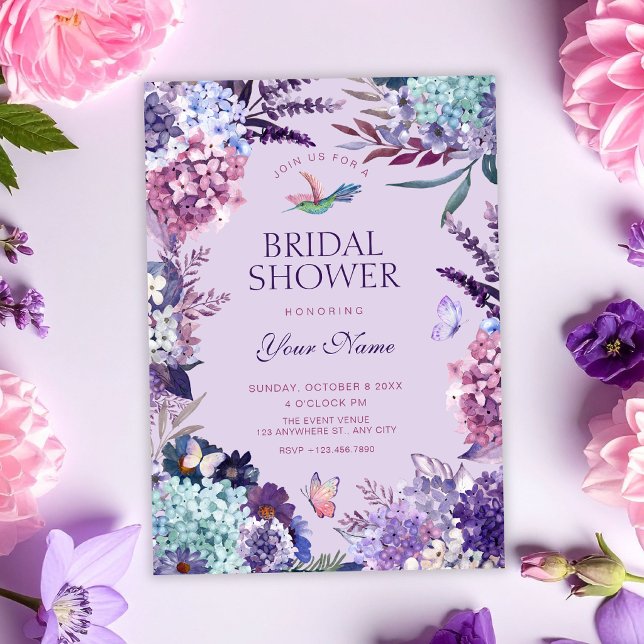 Convite Chuva de noiva floral roxa (Criador carregado)