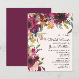 Convite Chuva de Noiva Floral Roxo Rosa Dourado Elegante