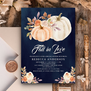 Convite Chuva de Noiva Floral Terrosa Outono Abóbora Azul