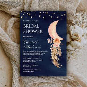 Convite Chuva de Noiva Floral Terroso Crescente Azul Marin