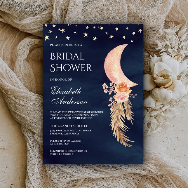 Convite Chuva de Noiva Floral Terroso Crescente Azul Marin (Criador carregado)