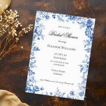 Chuva de Noiva Floral Toile Azul Vintage