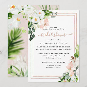 Convite Chuva de Noiva Floral Tropical Rosa e Branco