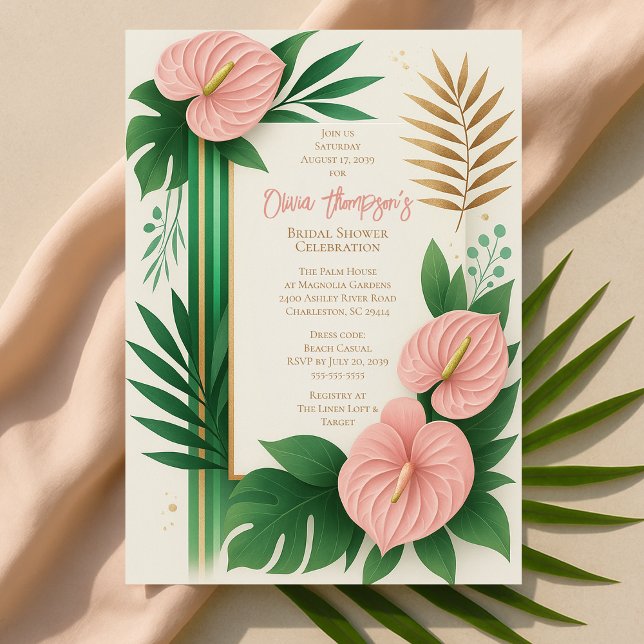 Convite Chuva de Noiva Floral Tropical Verde e Rosa (Tropical Green and Blush Floral Bridal Shower Invitation
)
