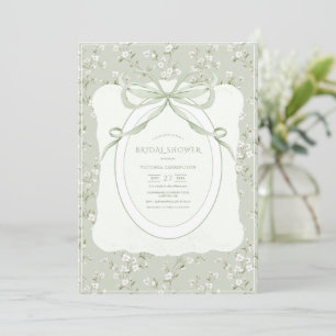 Convite Chuva de Noiva Floral Verde Caprichosa Vintage